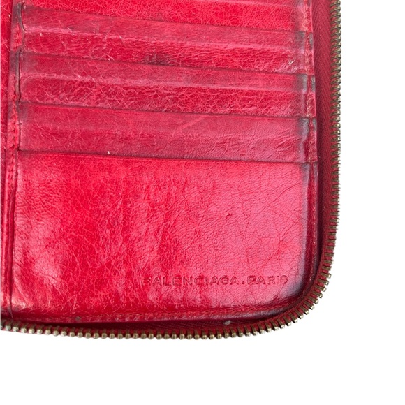 Balenciaga Long Zip Around Red Wallet Distressed Moto Style Vintage Used - Picture 12 of 16
